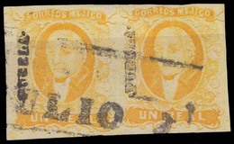 MEXICO. Sc 2º(2). PUEBLA District. 1rl Yellow Horizontal Pair, Good Margins, With DIFFERENT Name Overprint Letters Size  - Messico