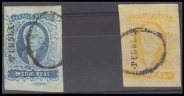 MEXICO. Sc 1º/2º. PUEBLA District. 1/2rl Blue And 1rl Yellow, Wide Setting, Both Central "O" Cancel (xxx). Sch 1149 (15  - Messico