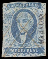 MEXICO. Sc 1º. OAXACA District. 1/2rl Blue, "CROSS" Pen Cancelled. Fine And Very Scarce. - Messico