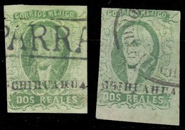 MEXICO. Sc 3º/3ºb. CHIHUAHUA District. 2rs Green, Diff Shades, One With Nice "PARRAL" Box Cancel. Fine Duo. - Mexique