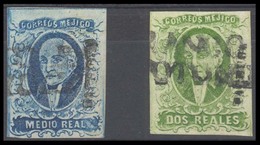 MEXICO. Sc 1º,3º. PACHUCA District. 1/2rl Blue And 2rs Green, The Later With "Franco En / ATOTONILCO" (xxx) Sch 1126. Bo - Mexico