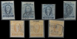 MEXICO. 1(x) / 1º (3), 2º (3). 1856. 1/2 Rl. Blue + 1rl. APAM Blue Name. 7 Stamps, One Mint, Others With Probl. Remainde - Mexique