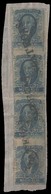 MEXICO. Sc 1º (4). 1856. 1/2 Rl. Blue Vertical Strip Of 4. Zacatecas Name + Straight Blue Cancel On Piece. Fine. - Mexique