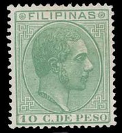 PHILIPPINES. 1886-89.  Alfonso XII.  10c Green.  Superb U/mint Well Centered Copy.  Extra Rare Stamp.  Edifil 98 #75 Pts - Philippinen
