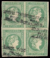 PHILIPPINES. 1869. 20L (4). HPN. 1 Real Verde Esmeralda. Bloque De 4 En Nuevo Sin Goma, Con Sobrecarga En Posicion IRREG - Philippinen