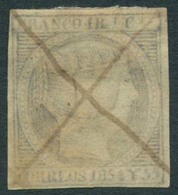 PHILIPPINES. 1854. Ed 3b*. 1 Real Azul Ris. Full Margins Pen Cross Cancelled Faultless. Ed 2009. 300 Euros. Nice Stamp. - Philippinen