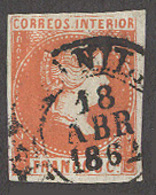 PHILIPPINES. 1858. Ed 7º. 5c Bermellon, Buenos Margenes. Matasellos Baeza Central 18 Abril - 1862. Precioso. - Philippinen