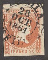 PHILIPPINES. 1858. Ed 7º 5c Bermellon Oscuro Esquina De Pliego Superior Decha Con Baeza Central 28 Oct 1861 En Tipo Pequ - Filippijnen
