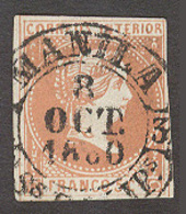 PHILIPPINES. 1858. Ed 7º (?). 5c Naranja - Vermellon Plancha Diferente Con Baeza Central 8 Oct 1860 Tipo Pequeños Muy Bo - Filippine