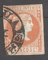 PHILIPPINES. 1858. Ed 7º 5c Vermellon Claro Con Fechador Pequeño Tipo Baezo. Muy Escaso Tipo Y Plnacha Diff. - Filippine