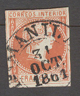 PHILIPPINES. 1858. Ed 7º 5c Rojo Vermellon, Buenos Margenes, Borde Hoja Inferior Fechador Central 31 Oct 1861. Precioso. - Filippine