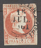 PHILIPPINES. 1858. Ed 7º 5c Rojo Carmin. Mat Baeza 15 Jul 1861 En El Centro. - Philippinen