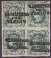 PHILIPPINES. C.1870-1. Ed 20N+ (x4). 6 2/8 Verde Bloque De 4 Nuevo Goma Original Margenes Completos Con Sobrecarga En Es - Filippijnen