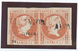 PHILIPPINES. 1858. Ed 7º X2 5c Bermellion Pareja Horiz Margenes Ctos Matasellos Lineal "Alcaldia Mayor / Provincia De" ( - Philippines