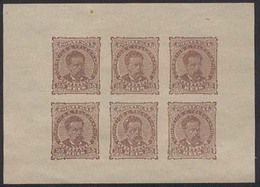 PORTUGAL. 57*. 25rs Brown POSTAL Forgery. "Pera Do Sataras". Complete Panel Imperf. Sheet Of Six. V.fine. - Sonstige & Ohne Zuordnung