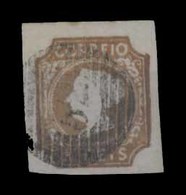 PORTUGAL. 1º. Die II. Brown On Medium Paper WORN DIE. Complete Good Margins, Cancelled "52" Grill. A Very Nice Stamp. - Other & Unclassified