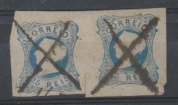 PORTUGAL. 2º. Die II. Blue Shade Horizontal Pair, V. Good Margins All Around, Cancelled By 2 Ink Strokes (cross). Most U - Other & Unclassified