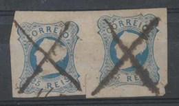 PORTUGAL. 2º. Die II. Blue Shade Horizontal Pair, V. Good Margins All Around, Cancelled By 2 Ink Strokes (cross). Most U - Sonstige & Ohne Zuordnung