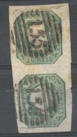 PORTUGAL. 8º. Dark Yellow Green. VERTICAL PAIR, Large/huge Margins, On Unusually Thin Paper, Cancelled "135" Grills (Vou - Altri & Non Classificati