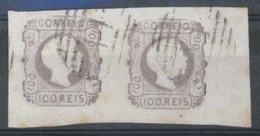 PORTUGAL. 9º. Mauve Lilac. Horizontal PAIR, Large Margins, Right Is Border.  A Few Spots. Cancelled "44" Grill (Torres V - Sonstige & Ohne Zuordnung