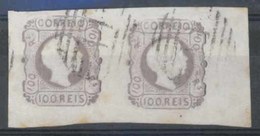 PORTUGAL. 9º. Mauve Lilac. Horizontal PAIR, Large Margins, Right Is Border.  A Few Spots. Cancelled "44" Grill (Torres V - Altri & Non Classificati