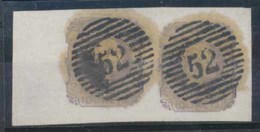 PORTUGAL. 9º. Dark Lilac. Horiz. Pair, Large Margins, Border Sheet At Left. Cancelled Only "52" Grills (PORTO). Fine. - Other & Unclassified