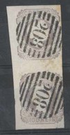 PORTUGAL. 9º. Lilac. Vert. Pair. Three V. Good Margins, Fourth Touches Lower Strip, Cancelled "208" Grills. (Faro). - Andere & Zonder Classificatie
