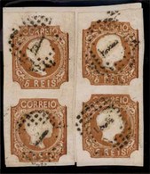 PORTUGAL. 10º. Type II. Bister Brown. BLOCK OF FOUR Divided In 2 Vertical Pairs, Large Margins, Cancelled "1". Fine And  - Other & Unclassified