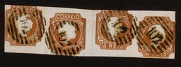 PORTUGAL. 10º. Type II. Yellow Brown. Horizontal STRIP OF FOUR. Very Displaced Cliches Composition Complete Margins (tou - Other & Unclassified