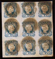 PORTUGAL. 12º. Type I. Blue Shade. BLOCK OF NINE, Complete Good Margins All Around, Aesthetically Cancelled "60" Grills  - Other & Unclassified