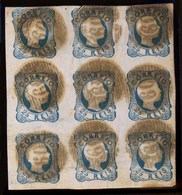 PORTUGAL. 12º. Type I. Blue Shade. BLOCK OF NINE, Complete Good Margins All Around, Aesthetically Cancelled "60" Grills  - Autres & Non Classés