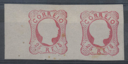 PORTUGAL. 13**. Die V. Rose. Horizontal Mint Pair. Border Sheet At Left, Large Margin In All Around. V. Scarce Multiple  - Other & Unclassified