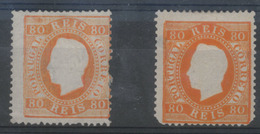 PORTUGAL. 42*. 80rs Orange (min. Thin) And 80rs Deep Orange (2 Perfs Gone). 2 Stamps, Die I, Perf. 13½ Wove Paper. Af.99 - Other & Unclassified