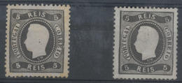 PORTUGAL. 27**/*. 5rs Black Perf. Die III. 2 Mint Stamps, One With RE ENTRY/KING'S PRINT, Double Print, Clearly Visible  - Altri & Non Classificati
