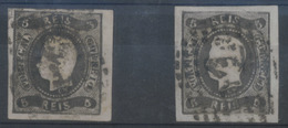 PORTUGAL. 19º. 2 Stamps 5rs Black Die II, Both Good Margins, With Re-entry/KISS PRINTS Clearly Visible In The Figure. - Other & Unclassified