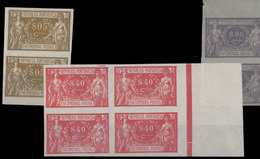 PORTUGAL. Encomendas Postais, 1920-22. Imperforate Proofs Of Parce Post Issue. Values $05 Bister (vert. Pair), $40 Carmi - Other & Unclassified