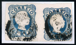 PORTUGAL. 12º. Die I. Blue Shade. Horiz. Pair. Complete Good Margins. Uneven Composition. - Other & Unclassified