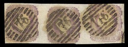PORTUGAL. 9º. Deep Rich Lilac, Horiz. STRIP OF THREE, Complete Margins Around, Uneven Composition, Pmk. "176" Vila Real. - Other & Unclassified