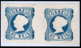 PORTUGAL. 2* Reprint. 25rs Blue, Die II. Horiz. Mint Pair, Large Margins All Around. A Beauty. P.F. Cert. - Other & Unclassified
