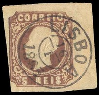 PORTUGAL. 14º Type VII. 1862 D. Luis I 5 Reis Brown, Complete To Large Margins, Border Of Sheet At Right, Centrally Canc - Altri & Non Classificati