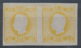 PORTUGAL. 20**. D. Luis Fita Curva 10rs Yellow Imperf. Horiz. Mint Pair, V. Good To Large Margins. Af. 00 Esc. 1004.000+ - Altri & Non Classificati