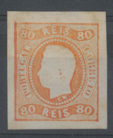PORTUGAL. 24* 80rs Fita Curva Imperf. Orange, Huge Margins. Exceptional Copy. - Other & Unclassified
