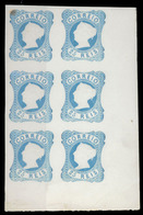 PORTUGAL. 2** (x6). 25rs Blue. Die II. 1885 Reprint. Vert. BLOCK OF SIX, Large Margins, Lower Right Of Sheet, Margins Bo - Altri & Non Classificati