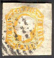 PORTUGAL. 10rs Yellow. Border Margin. "1" Dots. Very Thick Paper Variety. Af. 15. Used. XF. - Sonstige & Ohne Zuordnung