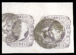 PORTUGAL. 18º 100rs. Lilas Intense. Horiz. Pair, Mammouth Margins All Round, BORDER OF MARGIN SHEET At Top, Cancelled "5 - Sonstige & Ohne Zuordnung