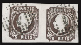 PORTUGAL. 14º. 5rs. Brown. Superb Horiz. Pair, Large Margins, "1" Dots. - Other & Unclassified