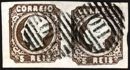 PORTUGAL. 14º 5rs. Brown, Horiz. Pair Huge Margins "110" (***) (Carrazeda De Ansiës) Rare Excellent Postmark. - Other & Unclassified