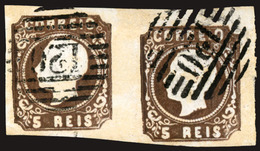 PORTUGAL. 14º. Die I. Dark Brown. Horiz Pair, Large Margins, Step Print Composition, "120"(***) (Guarda). XF. - Sonstige & Ohne Zuordnung