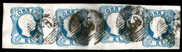 PORTUGAL. 12º Die I. 25rs. Blue, Horiz. STRIP OF FOUR, Large Margins All Around, Uneven Step Print Composition, Cancelle - Altri & Non Classificati