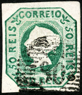 PORTUGAL. 3º. 50rs. Blue-green. Very Good To Large Margins. A Most Unusual Dry Print Shade, Cancel "90" (Montemor-o-velh - Sonstige & Ohne Zuordnung